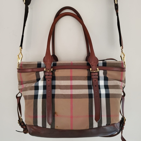 Burberry House Check Marta Dark Tan Diaper Baby Bag Travel & Work Bag - Picture 6 of 15